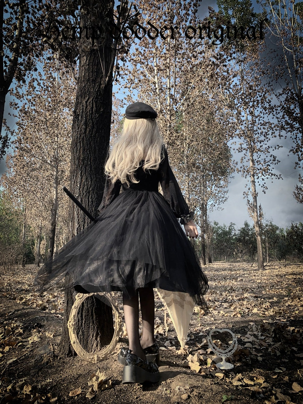 Y2K E-girl Gothic Lolita OP Dress Set in Black