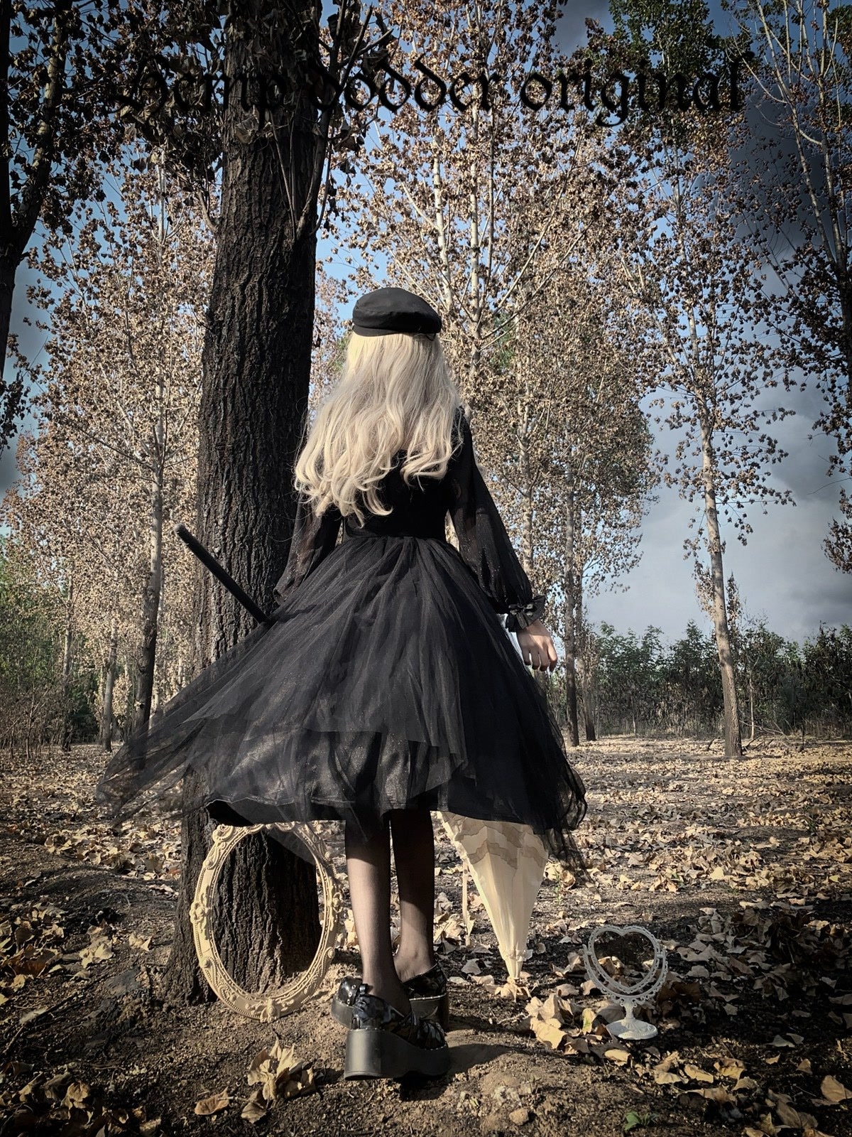 Y2K E-girl Gothic Lolita OP Dress Set in Black