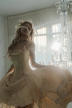 Champagne Lace-Up Corset Top and High-Low Lolita Skirt - image 8