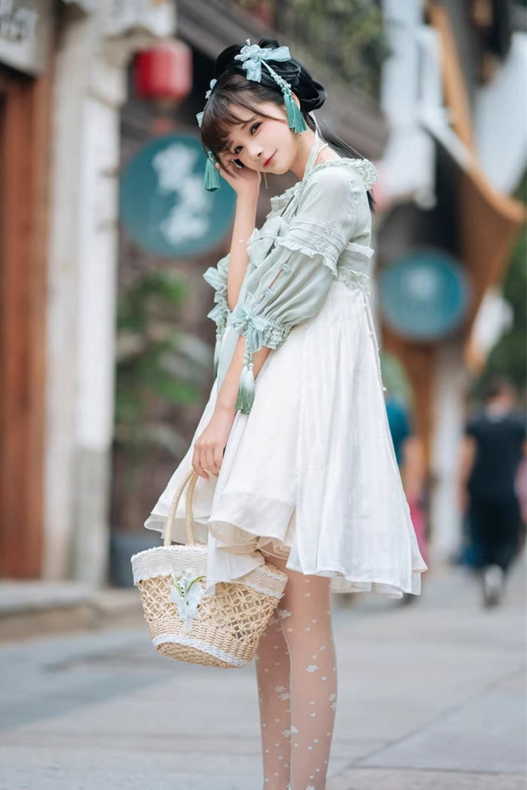 Half Sleeves Ruffled Bow Sweet Lolita Hanfu Dress - image 6
