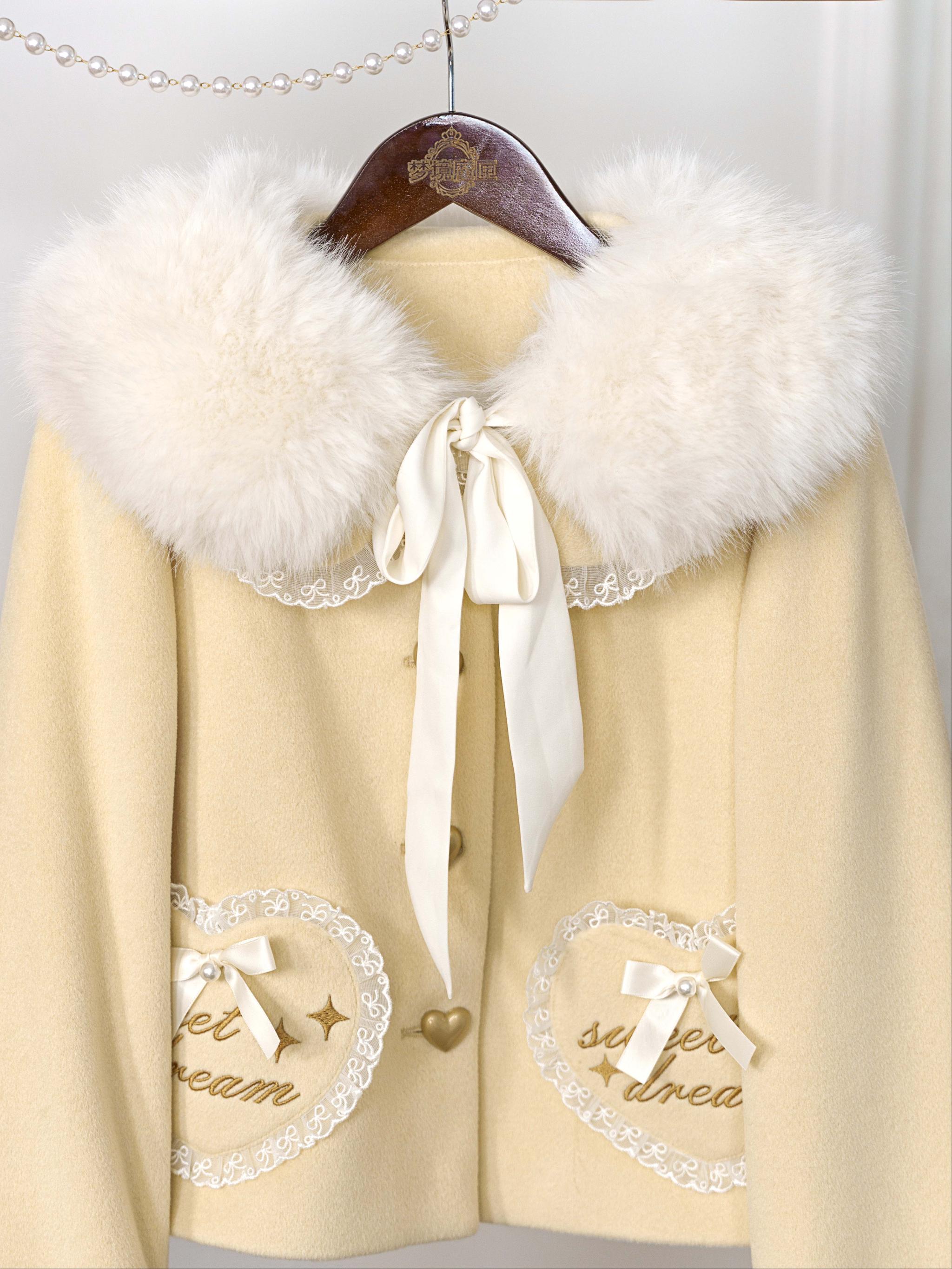 Milk Puff - Winter Fleece-Lined Sweet Lolita Coat, Detachable Collar Collection - image 23