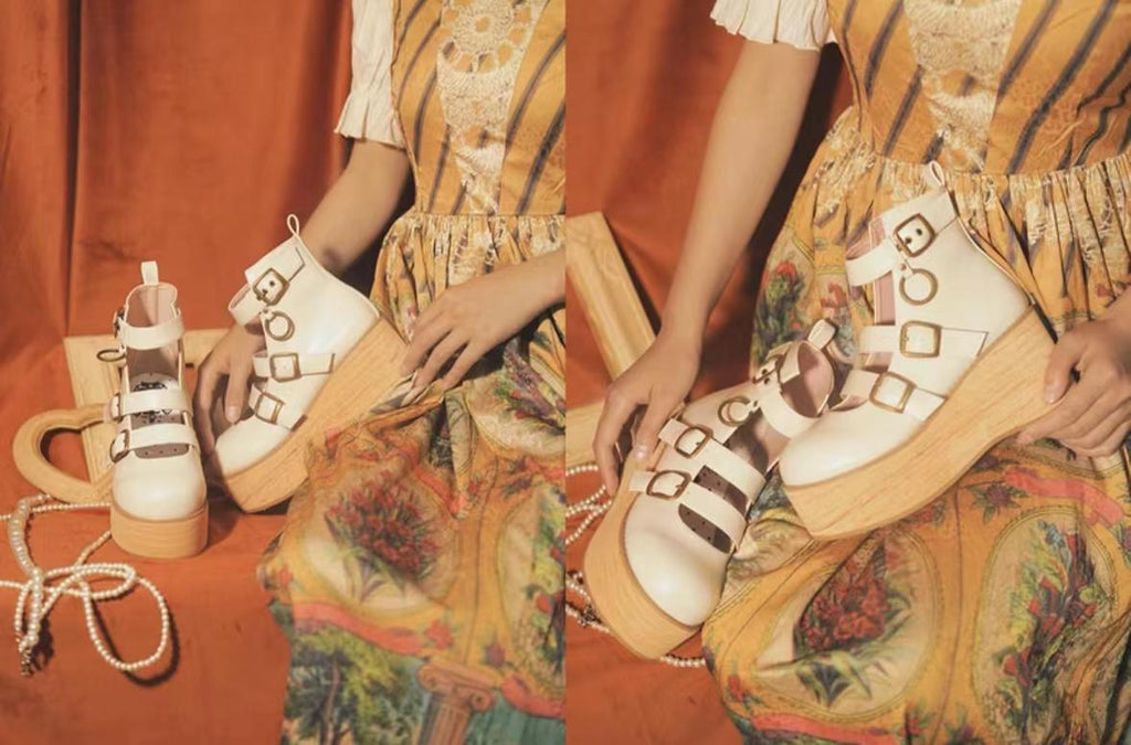 Retro Lolita Platform Shoes Round Toe Thick Sole - image 16