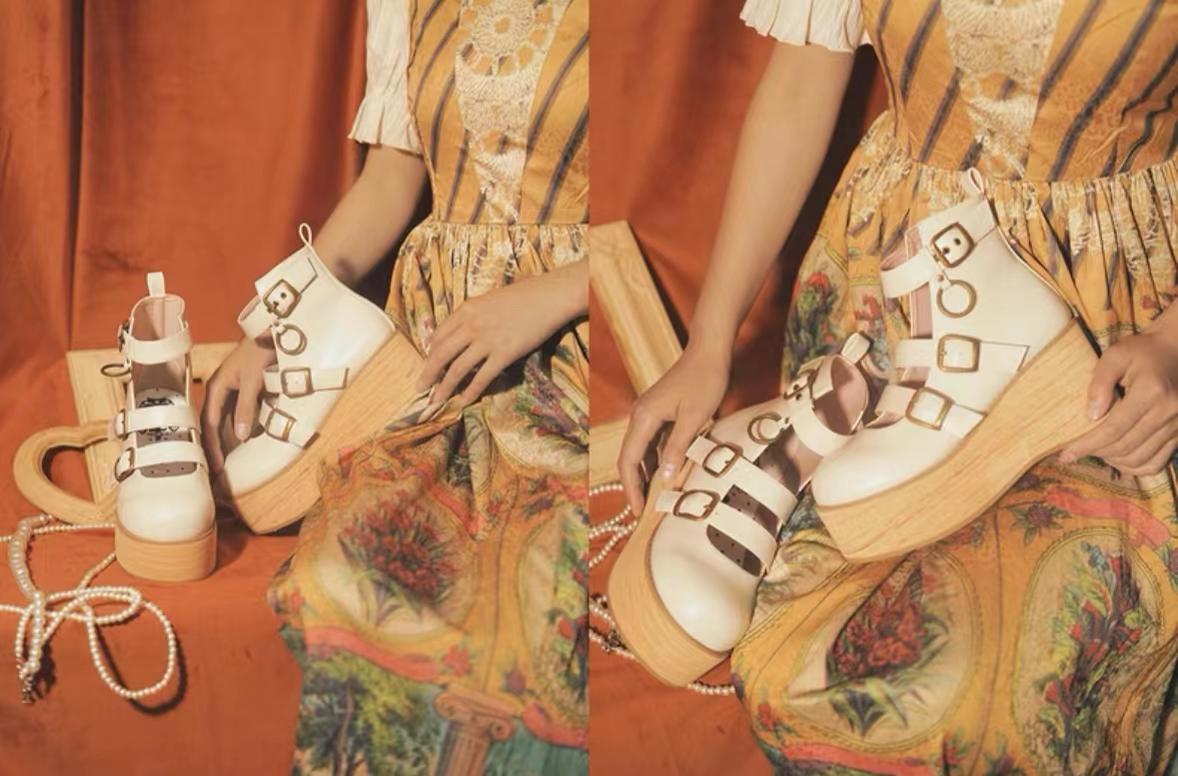 Retro Lolita Platform Shoes Round Toe Thick Sole - image 16