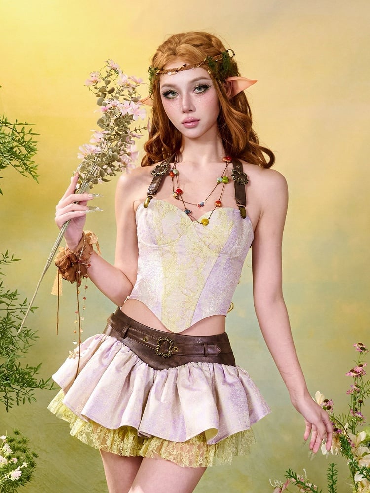Fairycore Mori Kei Purple and Green Halter Neck Corset Top - image 4