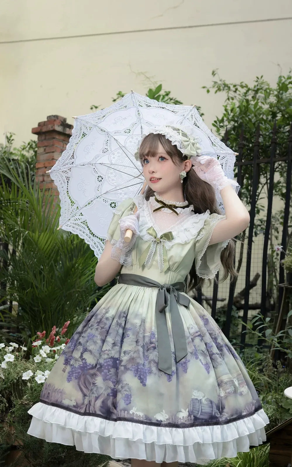 Grape Manor - Back Zipper Classic Lolita OP Dress, Bunny and Grape Print - image 1