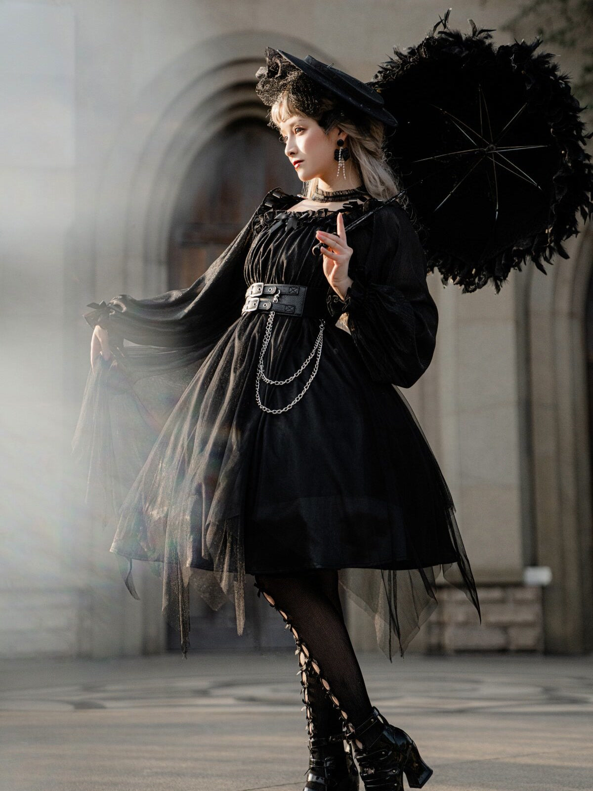 Y2K E-girl Gothic Lolita OP Dress Set in Black