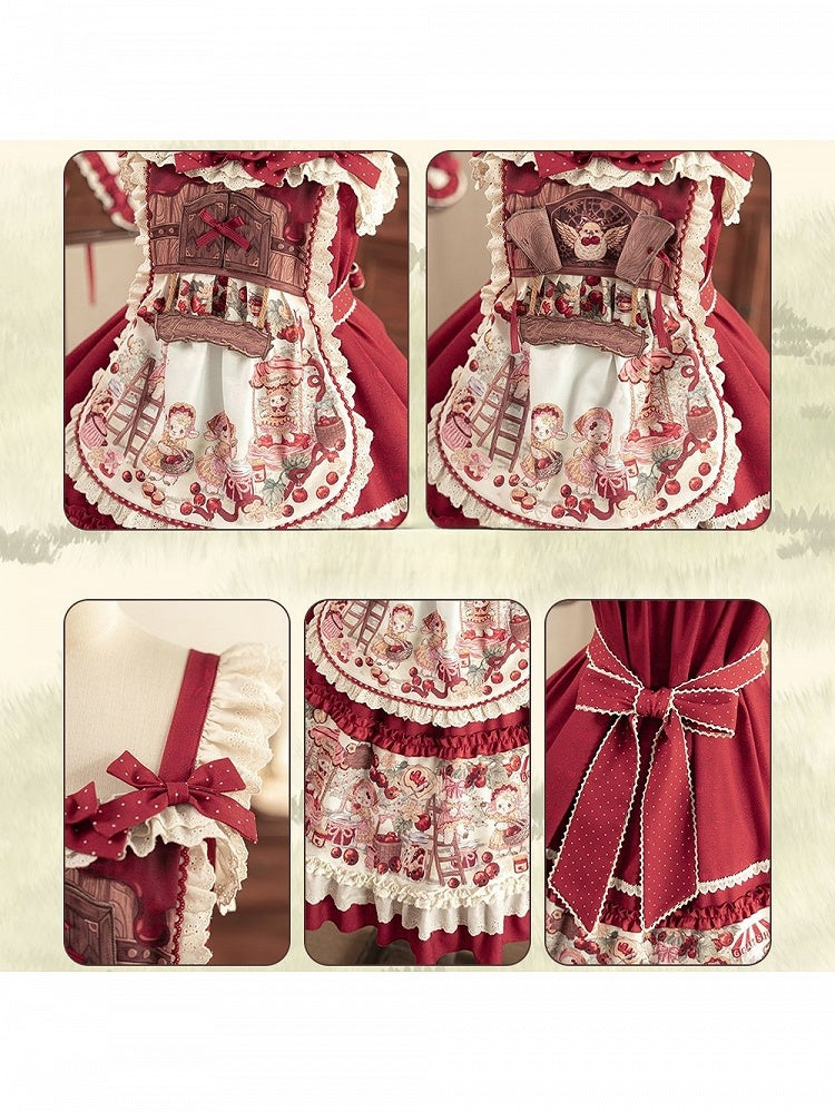 Red Fruit-Print Sweet Lolita JSK with Lace Trim - image 3