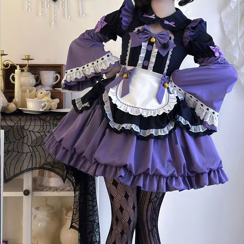 Oath Maid Purple Bubble Sleeve Sweet Lolita OP Dress Plus Size - image 1