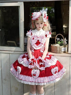 Crimson Cherry Polka-Dot Lace JSK with White Trim - Rosede Cheese - image 2