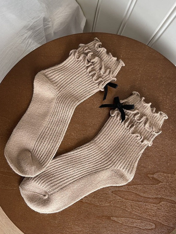 Lolita Wool Socks with Butterfly Bow and Ruffled Cuff - 5 Colors - image 8