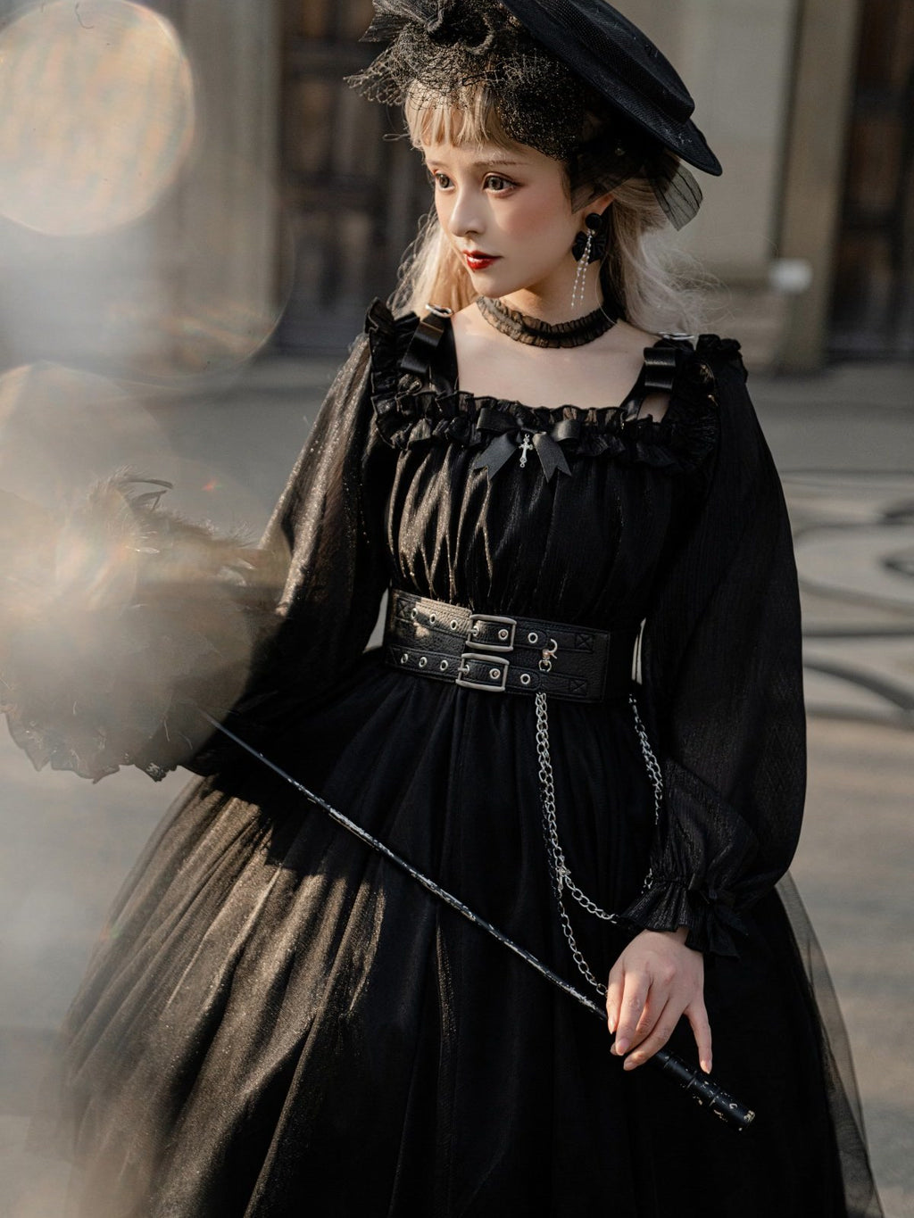 Y2K E-girl Gothic Lolita OP Dress Set in Black