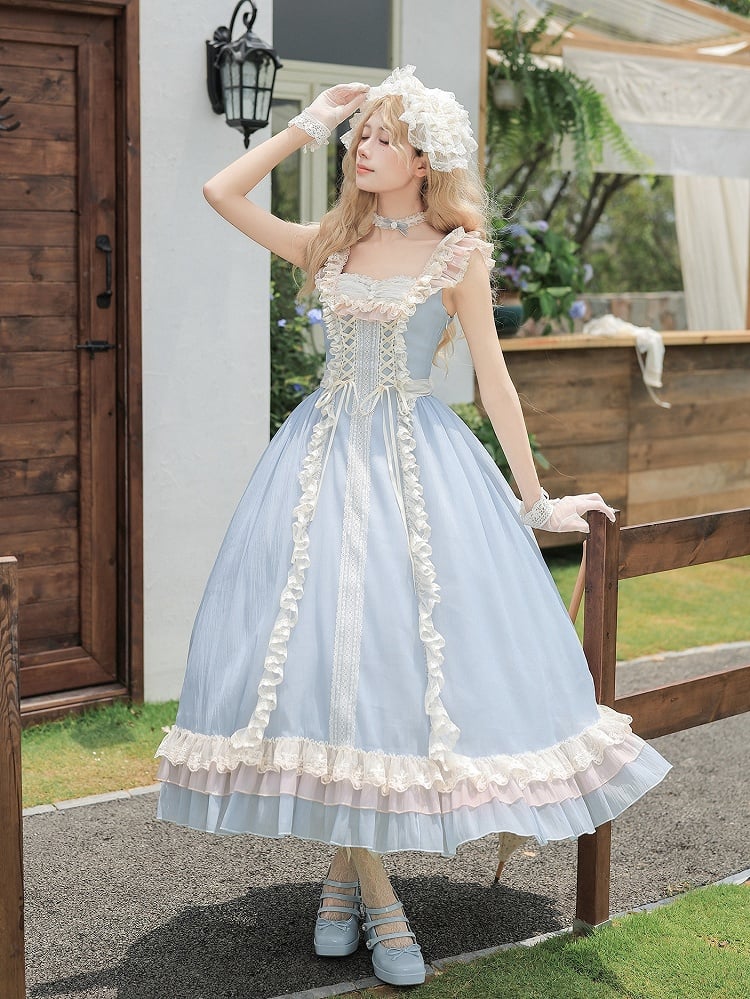 Blue Long Flounce Hem Lolita JSK Dress Set - image 6