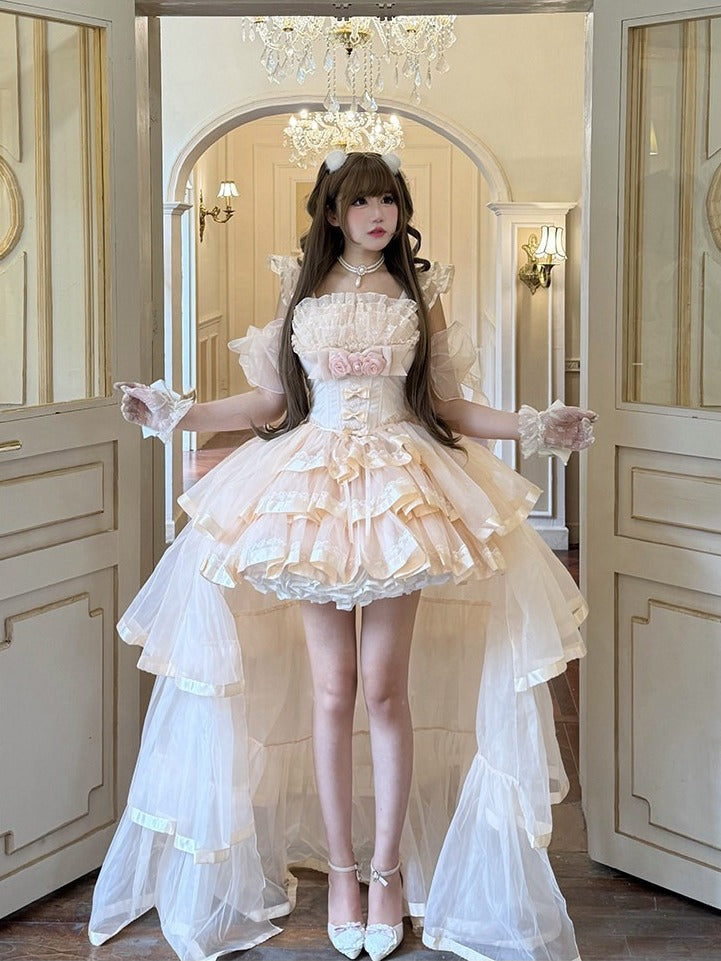 Pink Romantic Lolita JSK with Train and Arm Sleeves - image 6