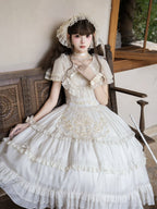 Beige Dots Tulle Flutter-Sleeve Lolita OP Dress with Embroidered Waist Belt - image 9