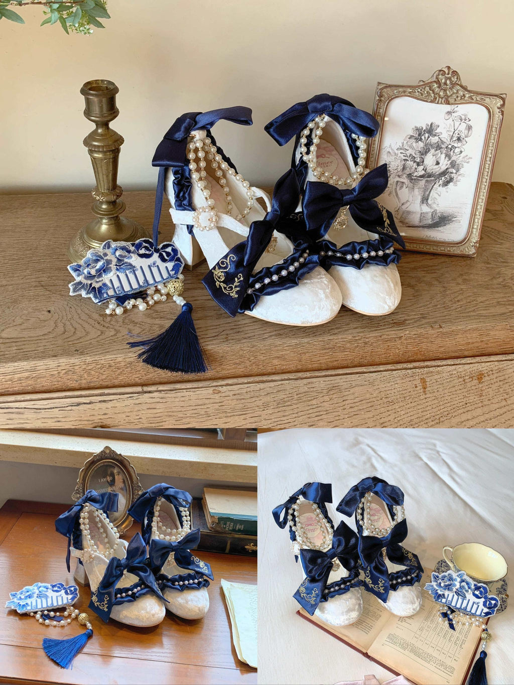 Ribbon Anthem - Wedding Classic Lolita Heels with Detachable Bow and Pearl Ribbon - image 13