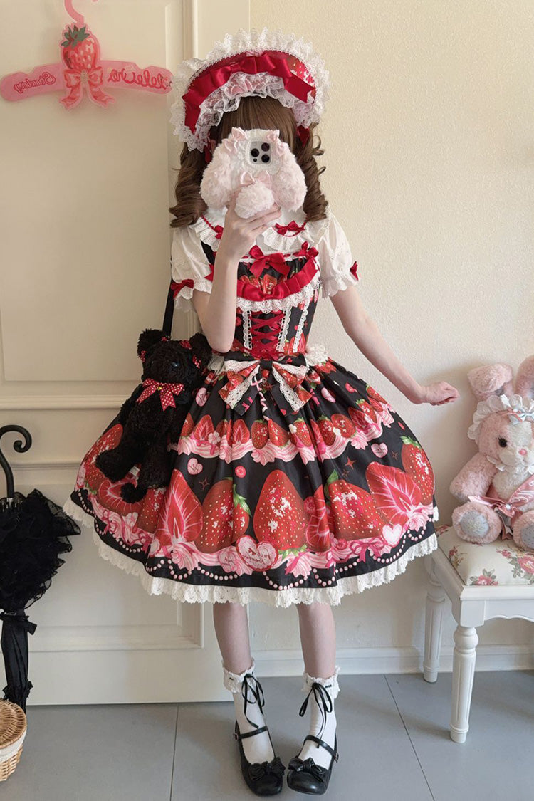 Sweet Berry Tale Strawberry Print Ruffle Bowknot Lace Sweet Lolita JSK Dress - image 21