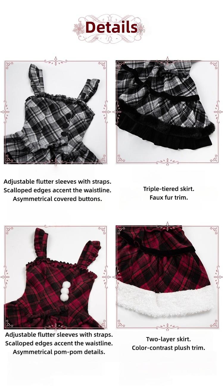 Snow Night Serenade - Fluffy Plaid Kawaii Lolita JSK, Reversible Cape and Accessories - image 26