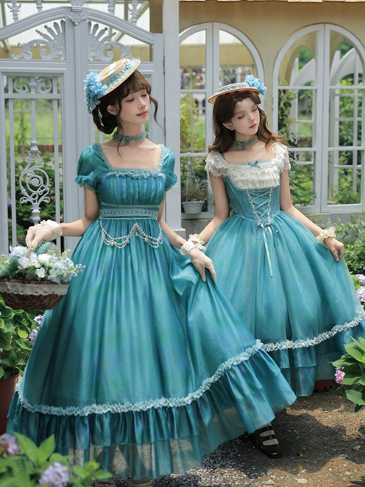 Teal Ruffle Classic Lolita OP Dress Set with Coordinating Accessories - image 8