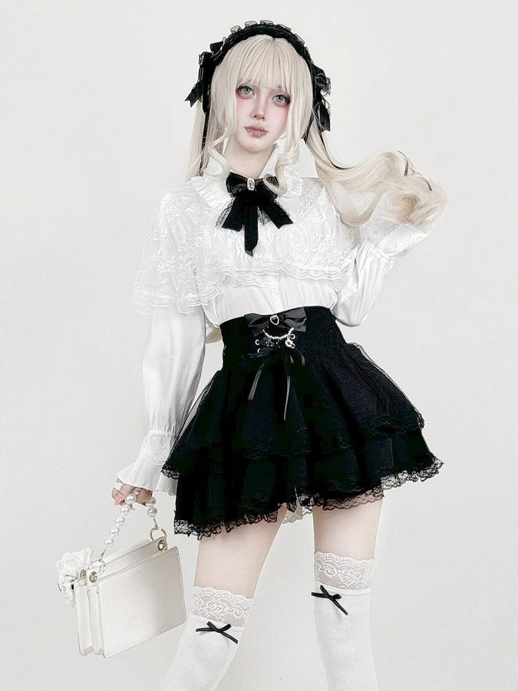 Snow White Lace-Cape Top with Long Sleeves - AMAHAKAWA - image 1