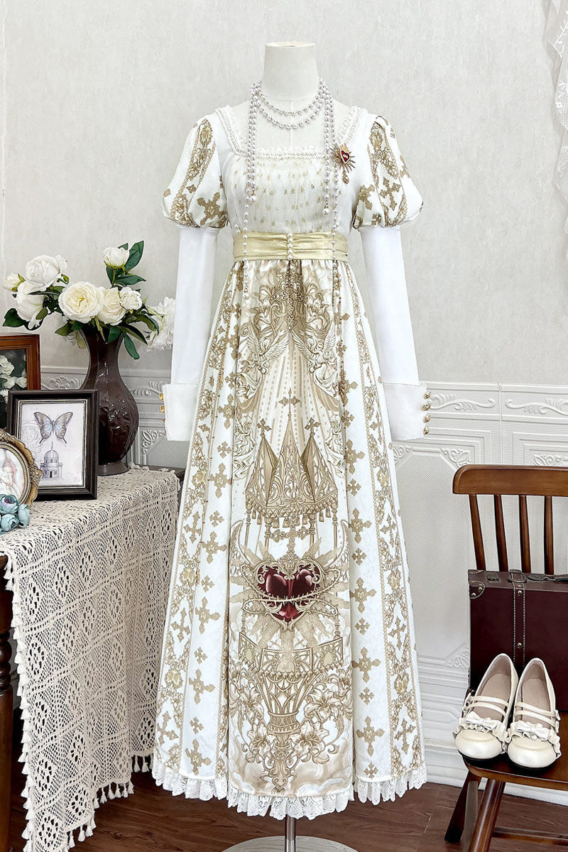 Sacred Coronation Gothic Cathedral Print Empire Lolita OP Dress Set - image 6