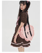 Vintage Lolita Heart Shaped Plaid Dot Print JK Uniform Bag - image 2