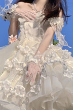 Multi-Layered Ruffled Bride Bow Pearl-Decorated Sweet Lolita JSK Dress Full Set 2 Versions - image 9