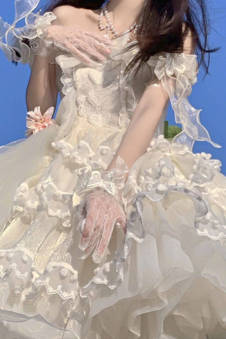 Multi-Layered Ruffled Bride Bow Pearl-Decorated Sweet Lolita JSK Dress Full Set 2 Versions - image 9