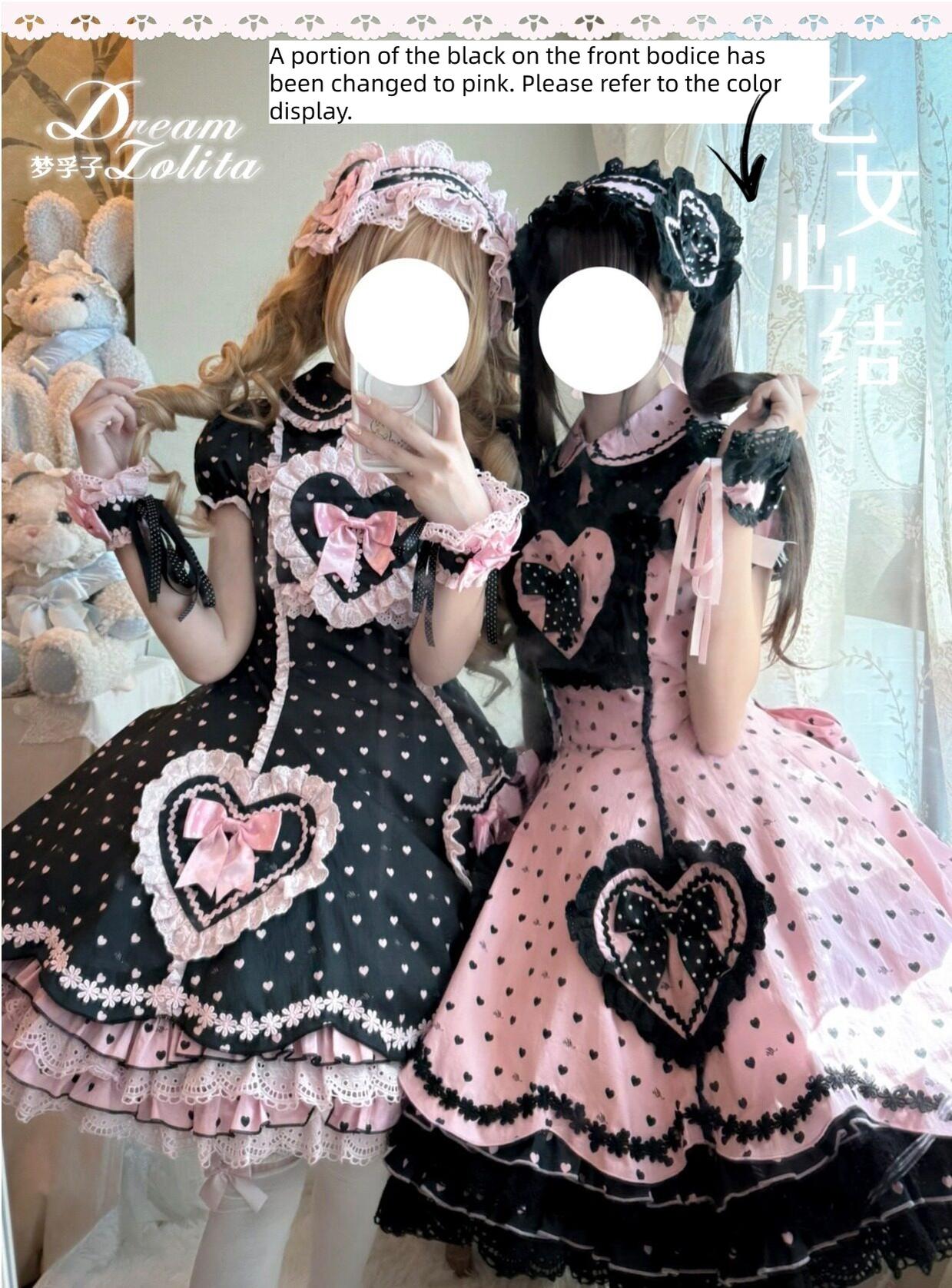 Maiden's Heart Knot - Cotton Old School Lolita Dress, Heart Polka Dot - image 15