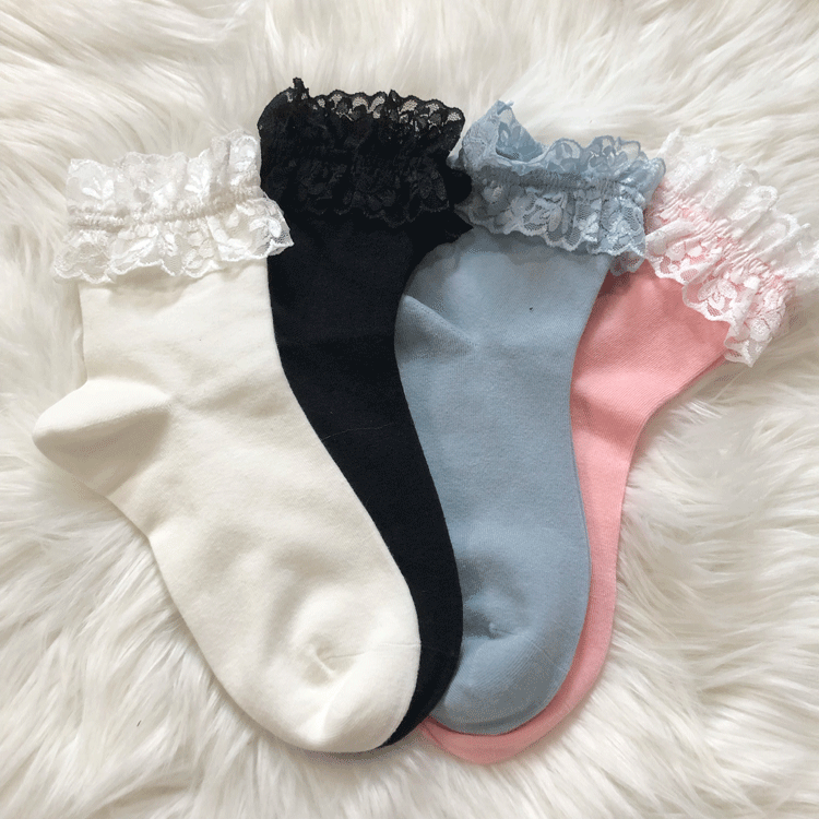 Lace-Trimmed Lolita Cotton Socks - 4 Colors - image 1
