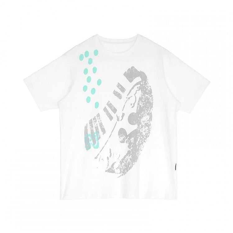White Crew Neck Tee with Distressed Print - innomoood - image 2