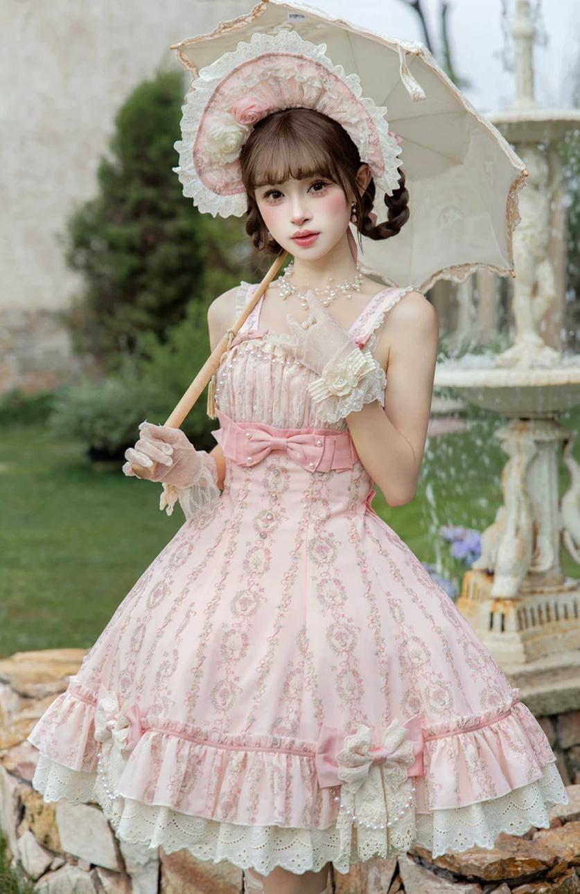 Whispers of Blossoms & Candlelight - Sweet Lolita Floral Printed JSK Dress with Bows and Accessories - image 17