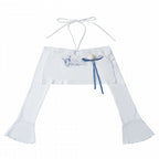 White Flare-Sleeve Cropped Knit Top with Butterfly Print & Rose - PINK SAVIOR - image 1