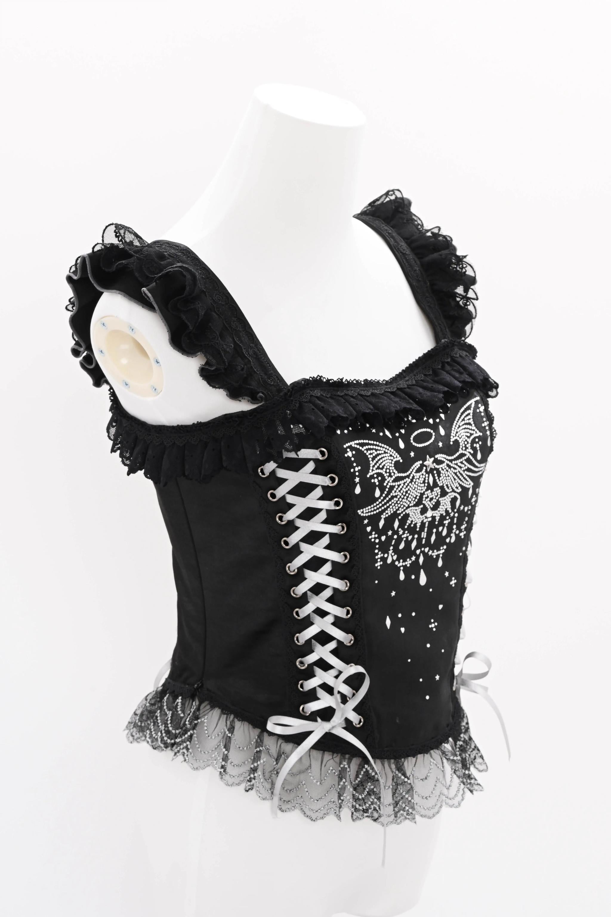 Metallic Angel Black Gothic Lolita Top and Ruffled Skirt Set - image 15