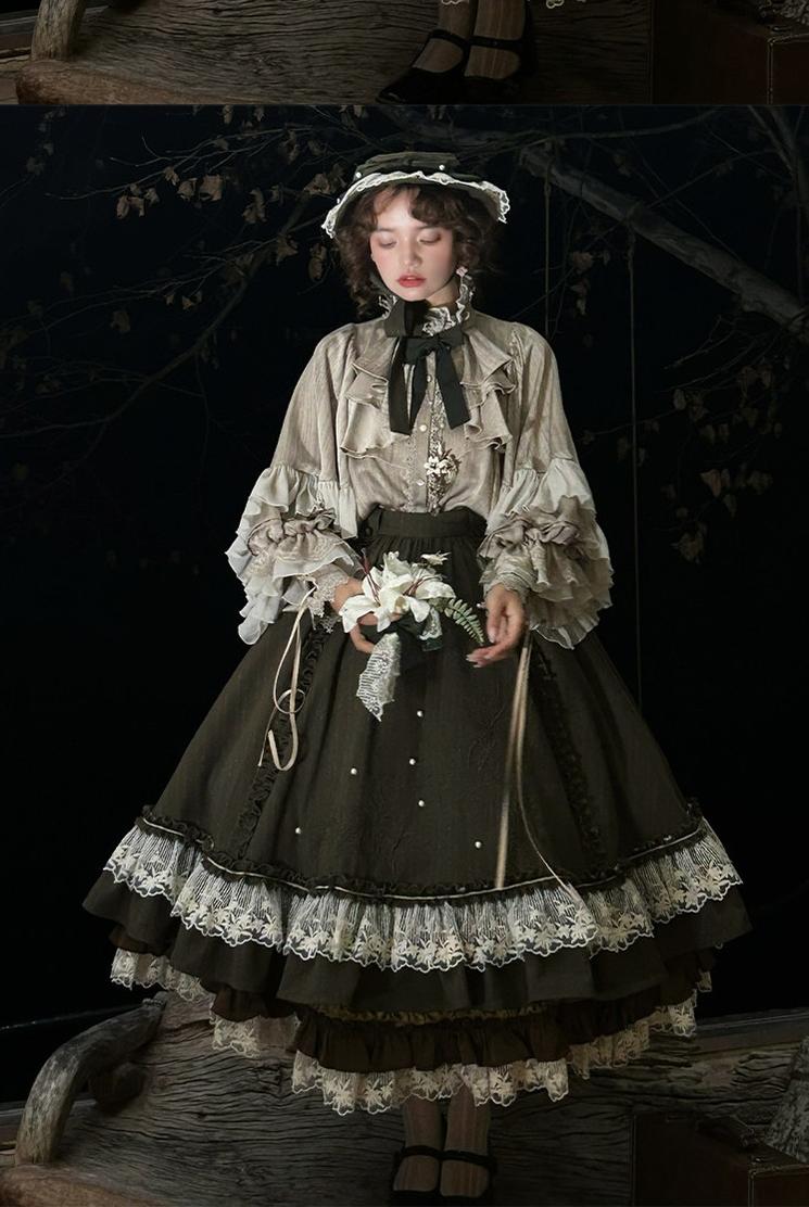 Embroidered Classic Lolita OP Dress, Lace Trim Shirt and Accessories - image 5