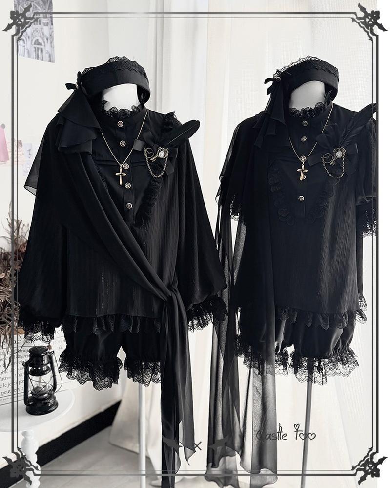 Black Moonlight - Ouji Lolita Chiffon Shirt Outfit Collection - image 9