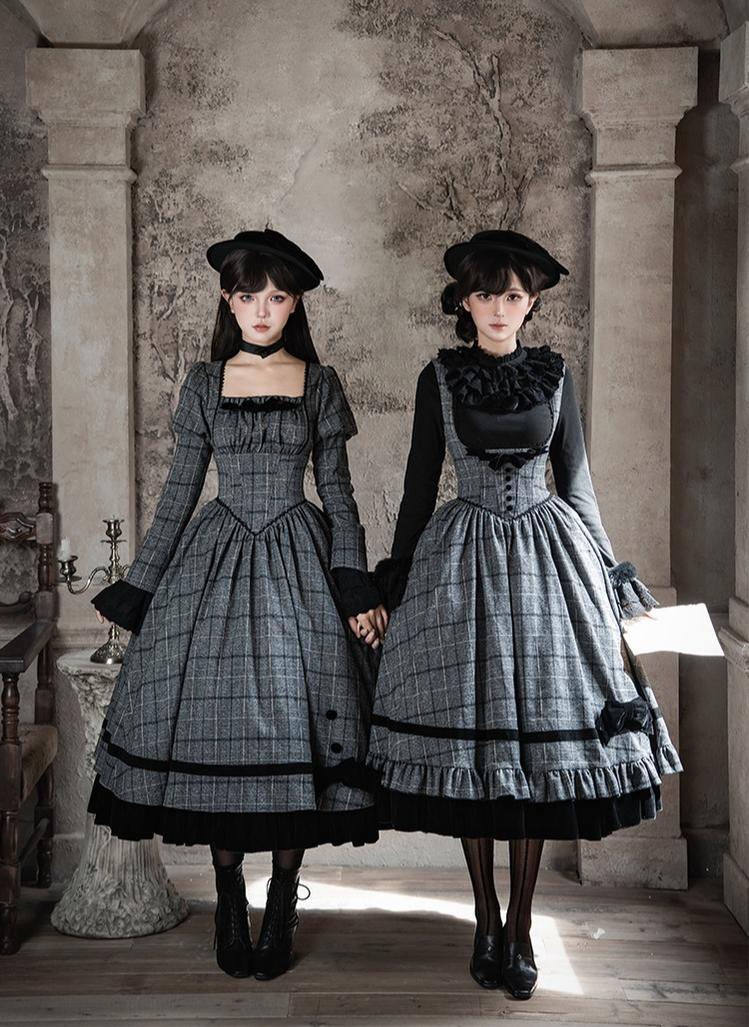 Yesterday's Epistle - Winter Classic Lolita Plaid Dress Set, Fishbone Waist - image 8