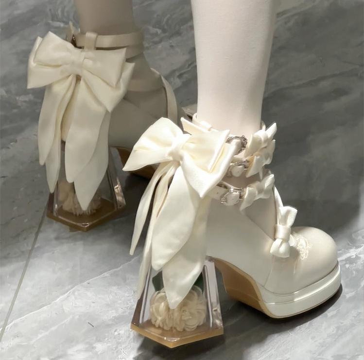 Glass Floral House - Elegant Lolita Shoes, Transparent Heels with 3D Floral - image 8
