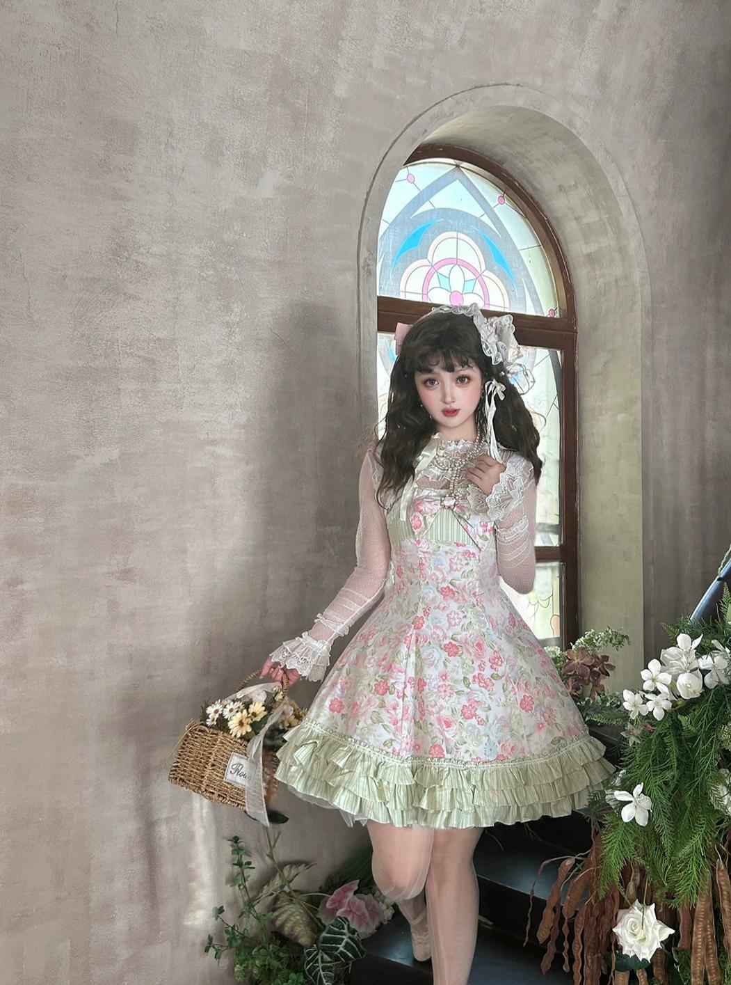 Rose Spring Romance - Cotton Old School Lolita JSK Dress, Floral Print - image 14