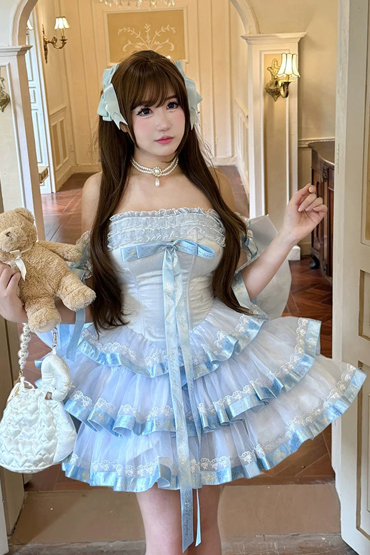 Princess Ribbon - Off Shoulder Triple-Layered Ruffle Bowknot Sweet Lolita Dress - image 1