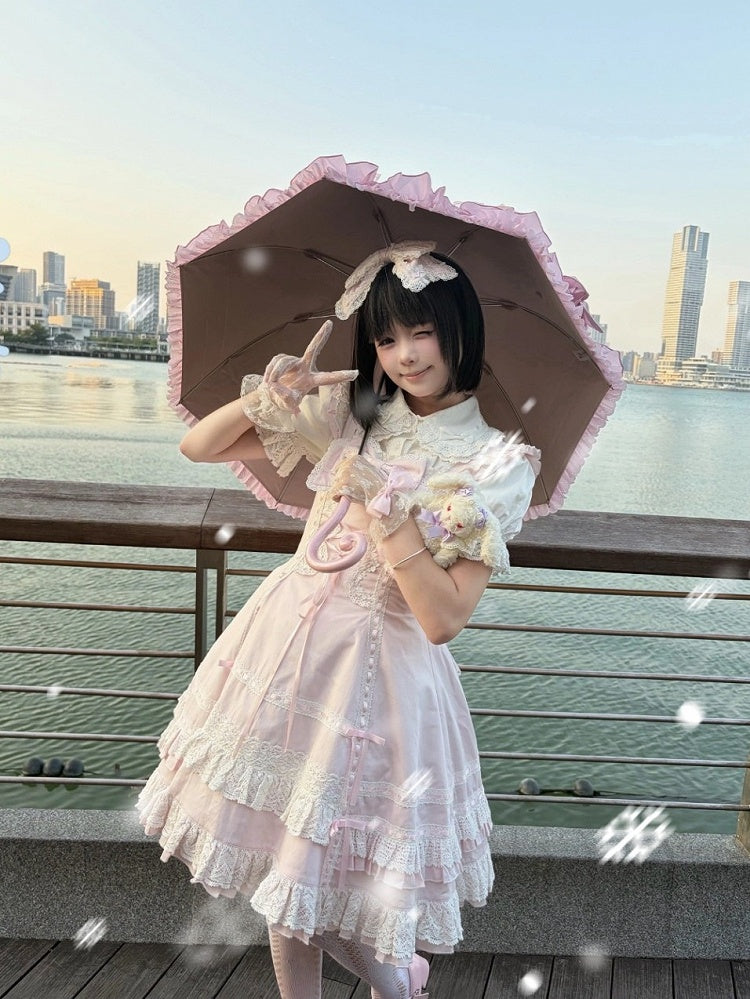 Snowy Pink Cotton JSK Dress with Ruffle Edging - image 6