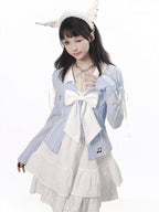 Sky Blue Embroidered Stripe Blouse with Lace Collar and Music Motif - PINK SAVIOR - image 5
