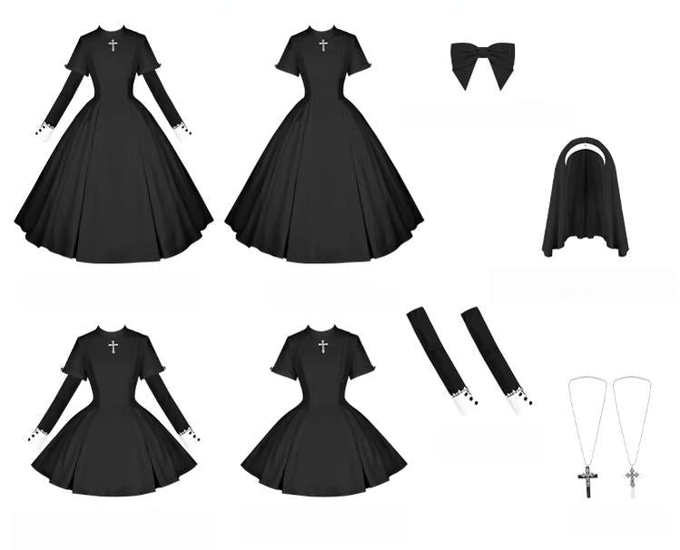Nihil - Gothic Nun Lolita OP Dress, Irregular Hem Cape and Accessories - image 44