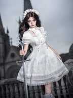 White Lily Embroidery Lace Gothic Lolita Dress - image 12