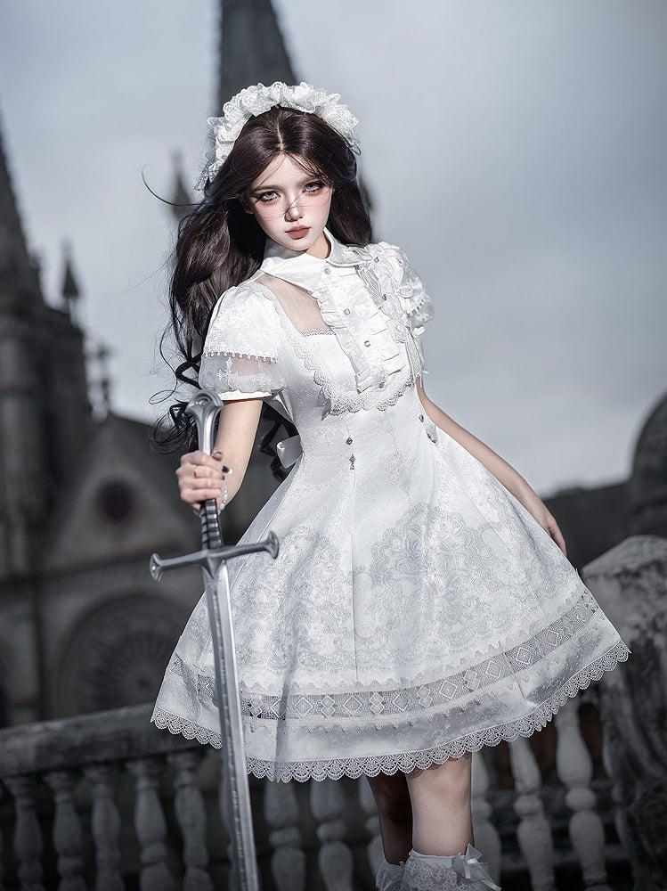 White Lily Embroidery Lace Gothic Lolita Dress - image 12
