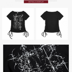 Black Tee with Side Drawstring and Dark Print - KNOW8 Online Shop - image 2