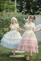 Sincere Vow - Edwardian Collar Short Sleeves Ombre Multi-Layered Ruffled Embroidered Sweet Lolita Dress - image 7