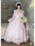 Pink Lace-Trim Long-Sleeve Lolita OP Dress with Ruffles - image 1