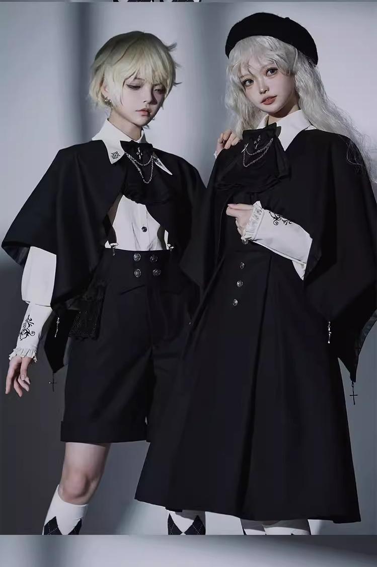 Night Raven Magic - Ouji Lolita Dress Set, Suspender Shorts & Cape - image 7