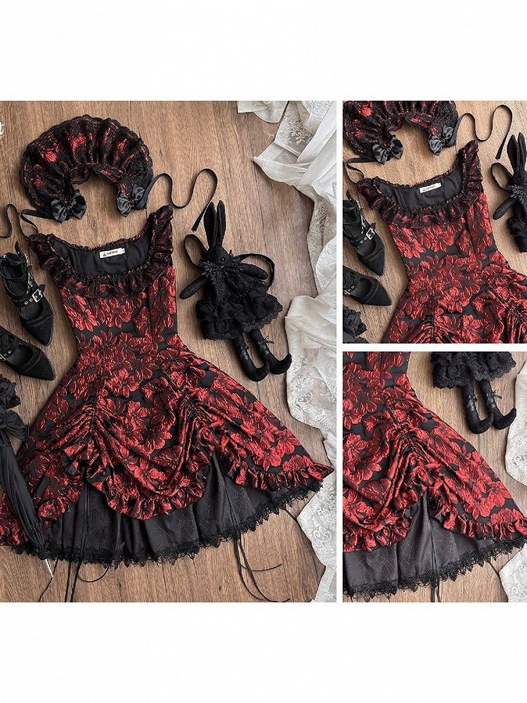Red and Black Lace Trim JSK Gothic Lily - Miss Point - image 9
