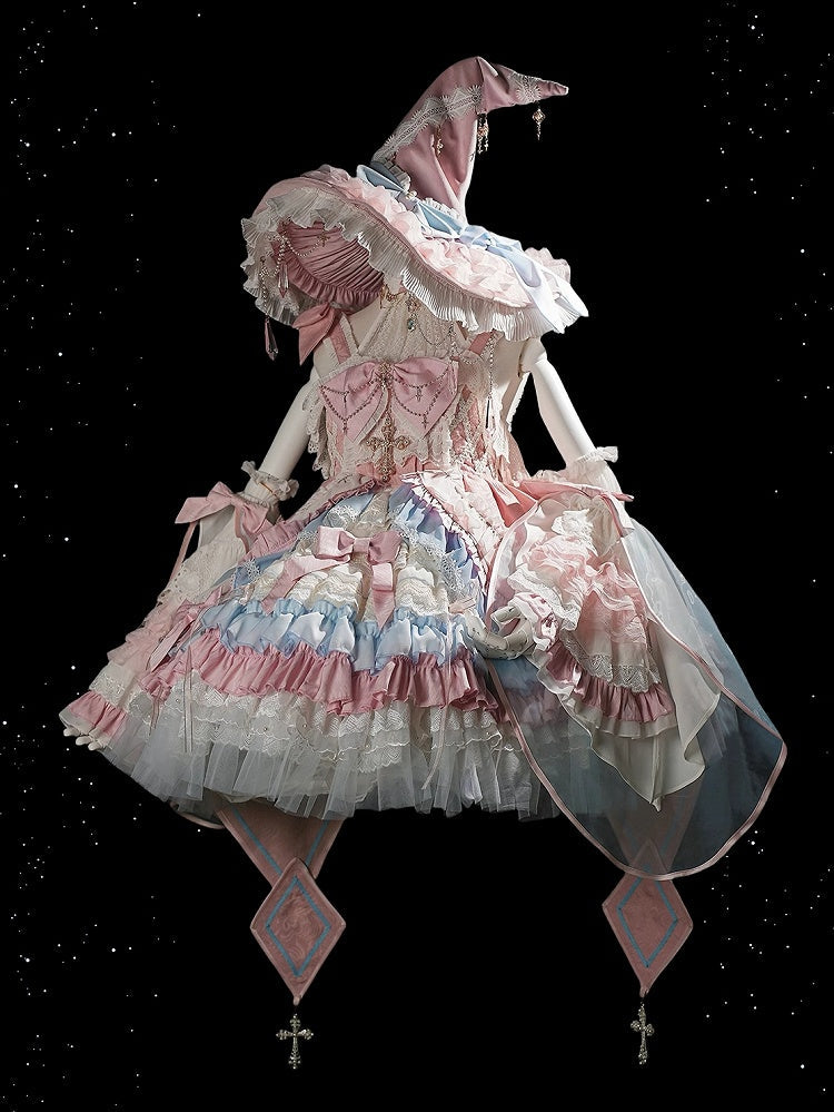 Pink and Blue High Waist Sweet Witchy Dress Lolita Jumper Skirt Full Set - image 8